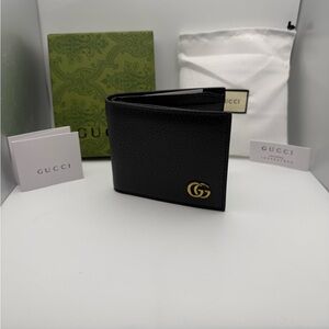 Gucci Black Leather Card Holder with Gold Logo